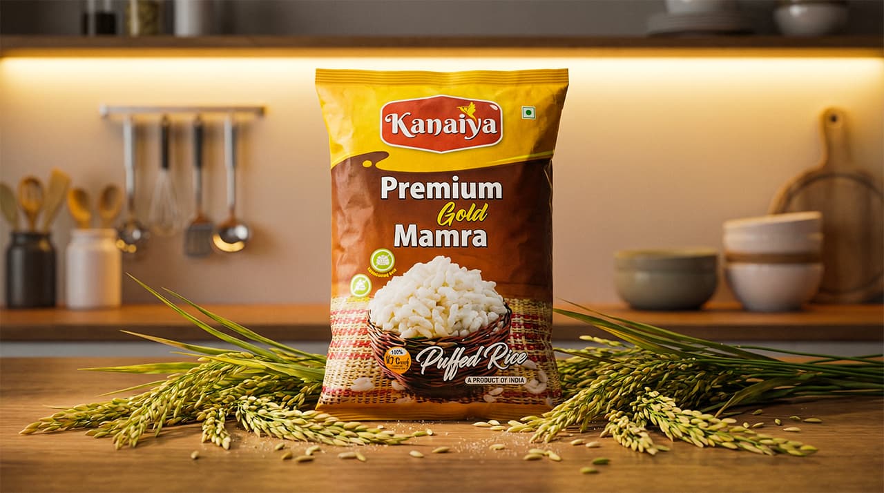 Cinematic commercial ad for Kannaiya Murmra handcrafted snack — freshness in motion.